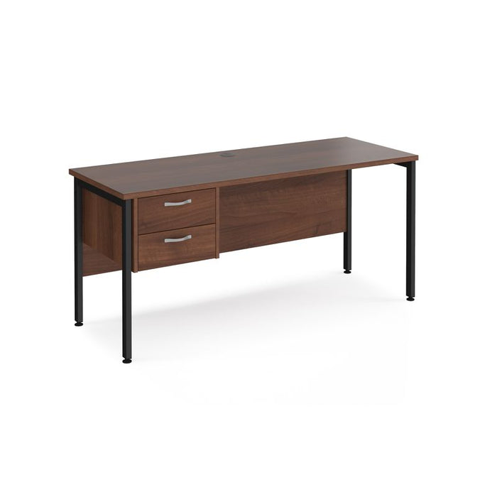 Maestro 25 H Frame straight narrow office desk with 2 drawer pedestal Desking Dams Walnut Black 1600mm x 600mm
