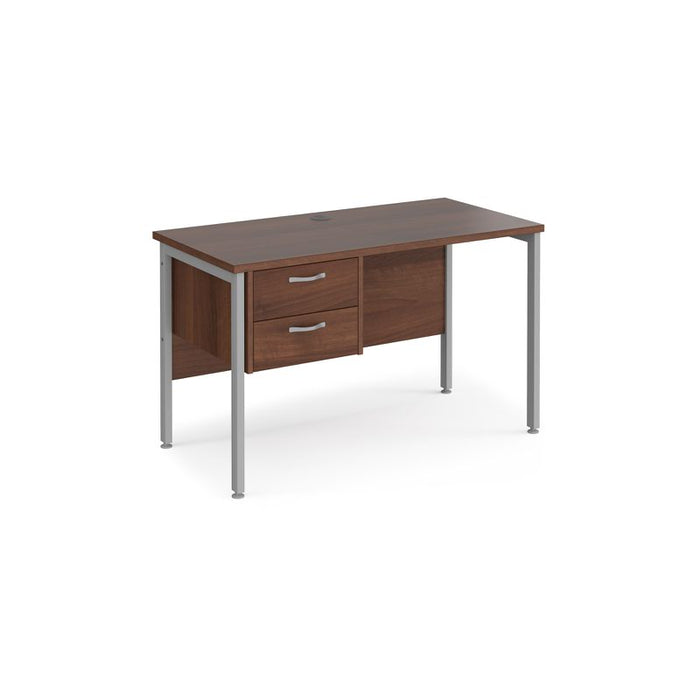 Maestro 25 H Frame straight narrow office desk with 2 drawer pedestal Desking Dams Walnut Silver 1200mm x 600mm