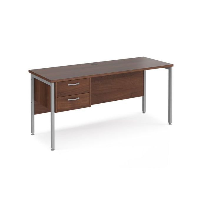 Maestro 25 H Frame straight narrow office desk with 2 drawer pedestal Desking Dams Walnut Silver 1600mm x 600mm