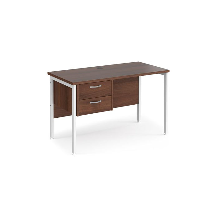 Maestro 25 H Frame straight narrow office desk with 2 drawer pedestal Desking Dams Walnut White 1200mm x 600mm