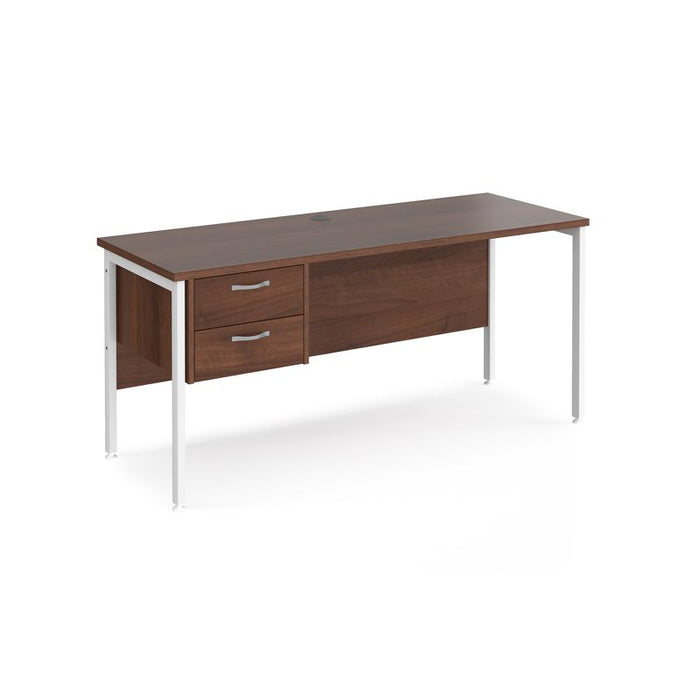 Maestro 25 H Frame straight narrow office desk with 2 drawer pedestal Desking Dams Walnut White 1600mm x 600mm