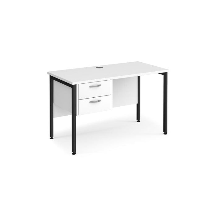 Maestro 25 H Frame straight narrow office desk with 2 drawer pedestal Desking Dams White Black 1200mm x 600mm