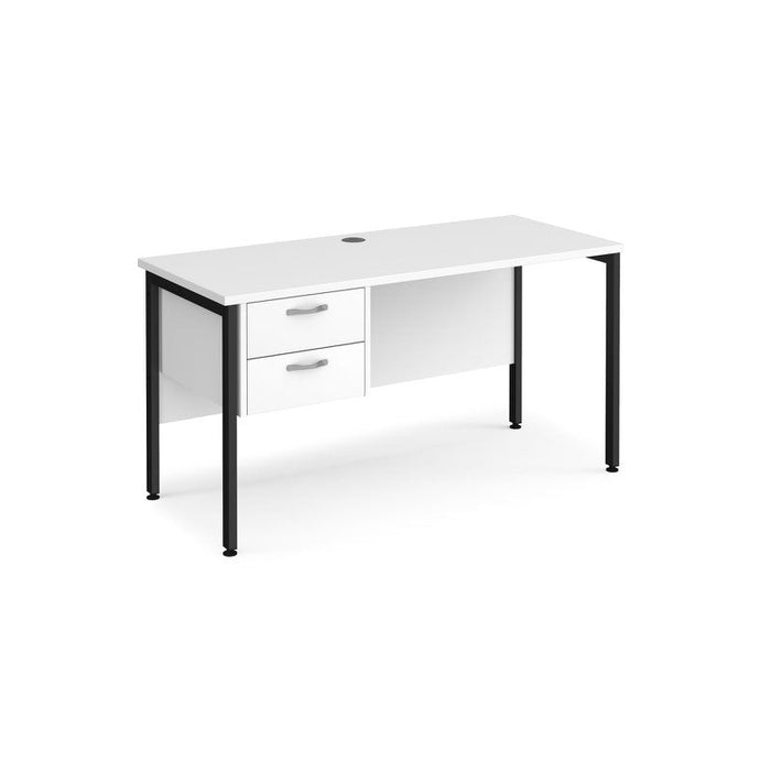 Maestro 25 H Frame straight narrow office desk with 2 drawer pedestal Desking Dams White Black 1400mm x 600mm