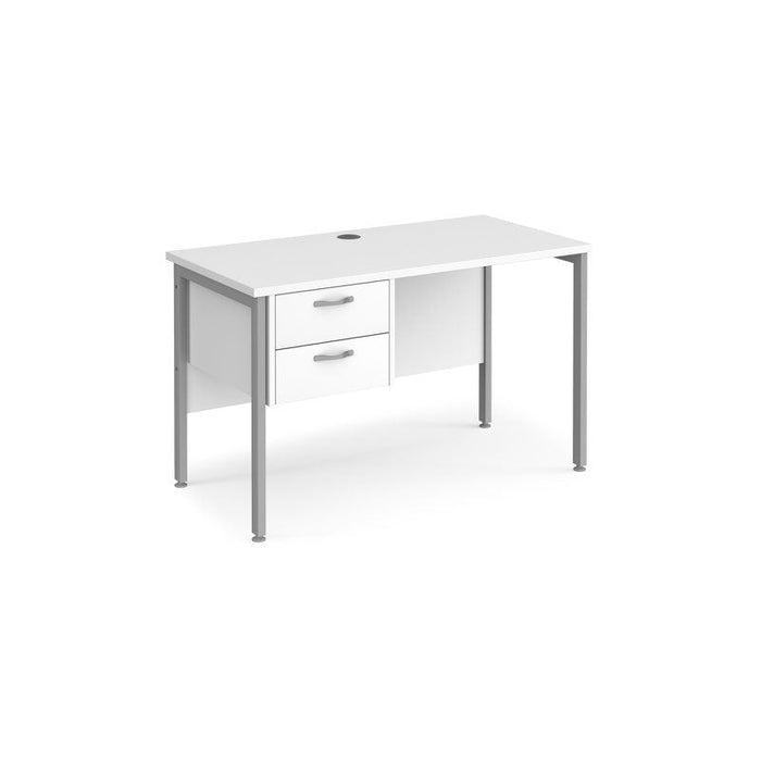 Maestro 25 H Frame straight narrow office desk with 2 drawer pedestal Desking Dams White Silver 1200mm x 600mm