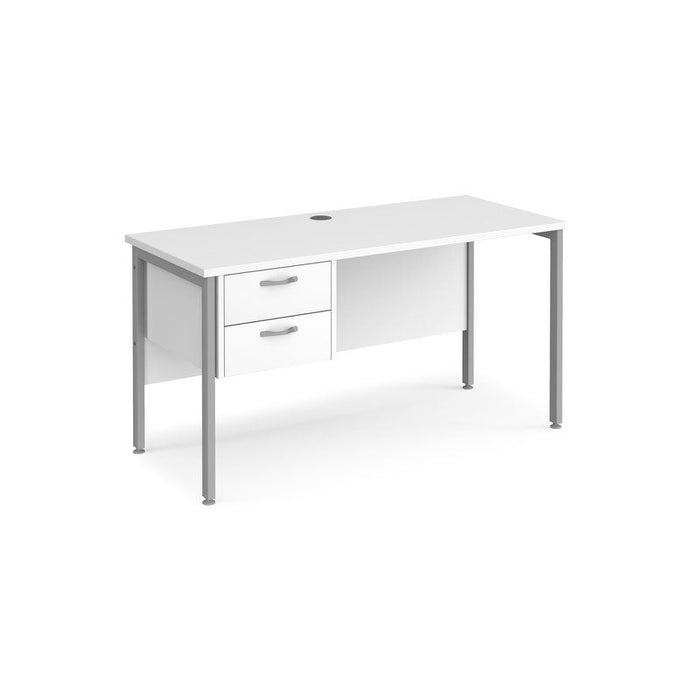 Maestro 25 H Frame straight narrow office desk with 2 drawer pedestal Desking Dams White Silver 1400mm x 600mm