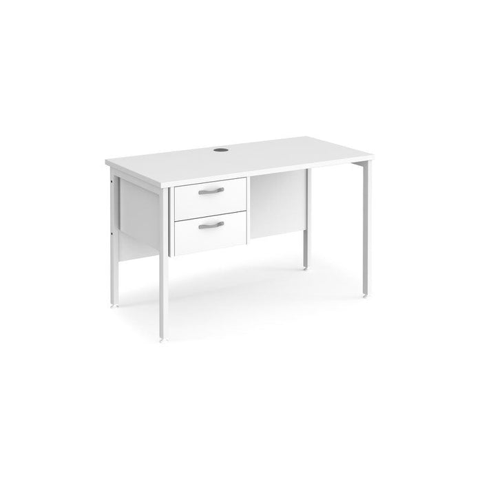 Maestro 25 H Frame straight narrow office desk with 2 drawer pedestal Desking Dams White White 1200mm x 600mm