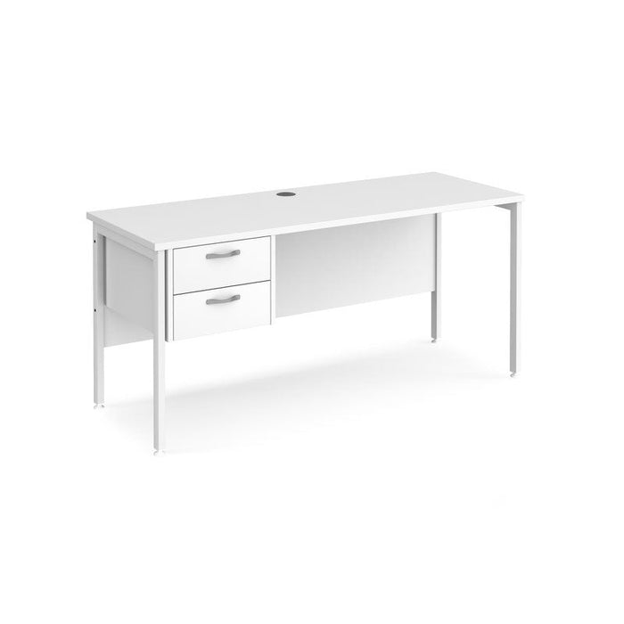 Maestro 25 H Frame straight narrow office desk with 2 drawer pedestal Desking Dams White White 1600mm x 600mm