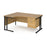Maestro 25 left hand ergonomic corner desk with 2 drawer pedestal Desking Dams Oak Black 1600mm x 1200mm
