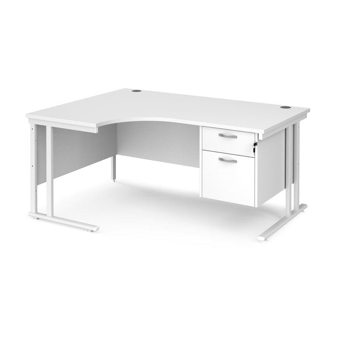 Maestro 25 left hand ergonomic corner desk with 2 drawer pedestal Desking Dams White White 1600mm x 1200mm