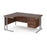 Maestro 25 left hand ergonomic corner desk with 3 drawer pedestal Desking Dams Walnut Silver 1600mm x 1200mm
