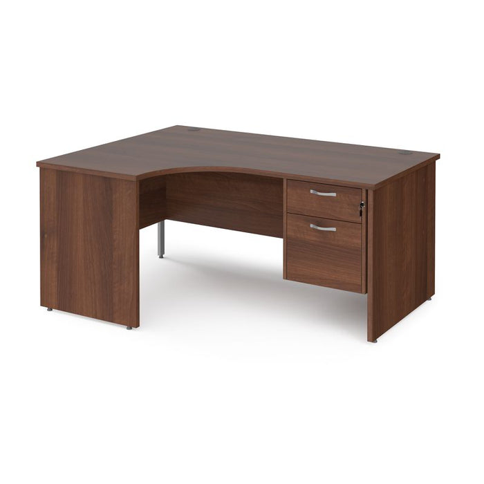 Maestro 25 Panel Leg left hand ergonomic corner desk with 2 drawer pedestal Desking Dams Walnut 1600mm x 1200mm 