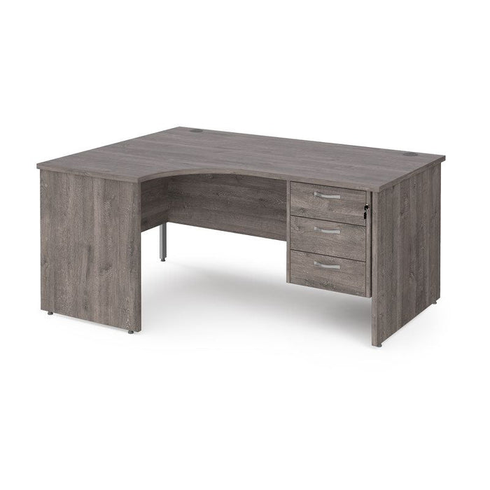Maestro 25 Panel Leg left hand ergonomic corner desk with 3 drawer pedestal Desking Dams Grey Oak 1600mm x 1200mm 