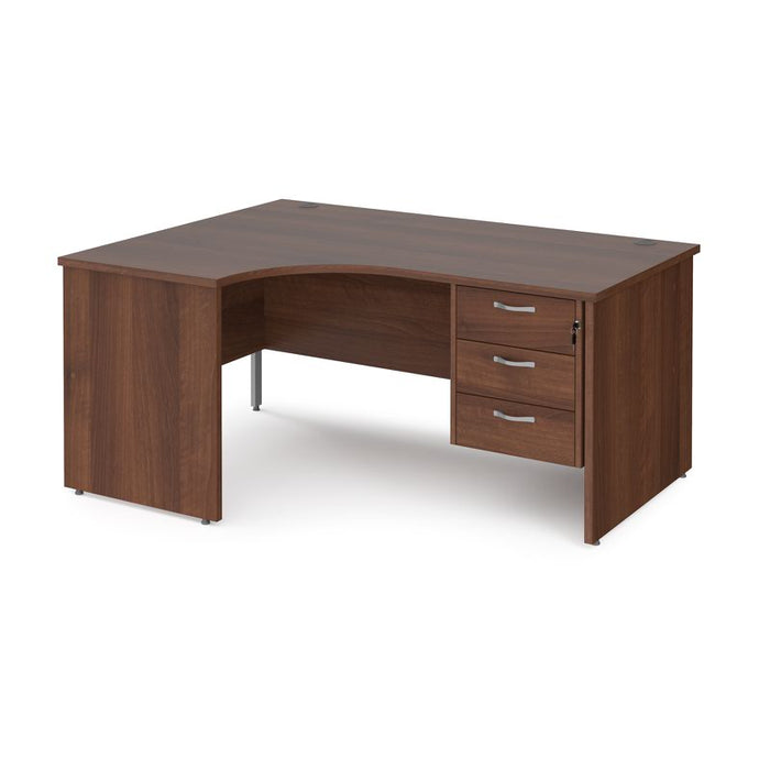 Maestro 25 Panel Leg left hand ergonomic corner desk with 3 drawer pedestal Desking Dams Walnut 1600mm x 1200mm 