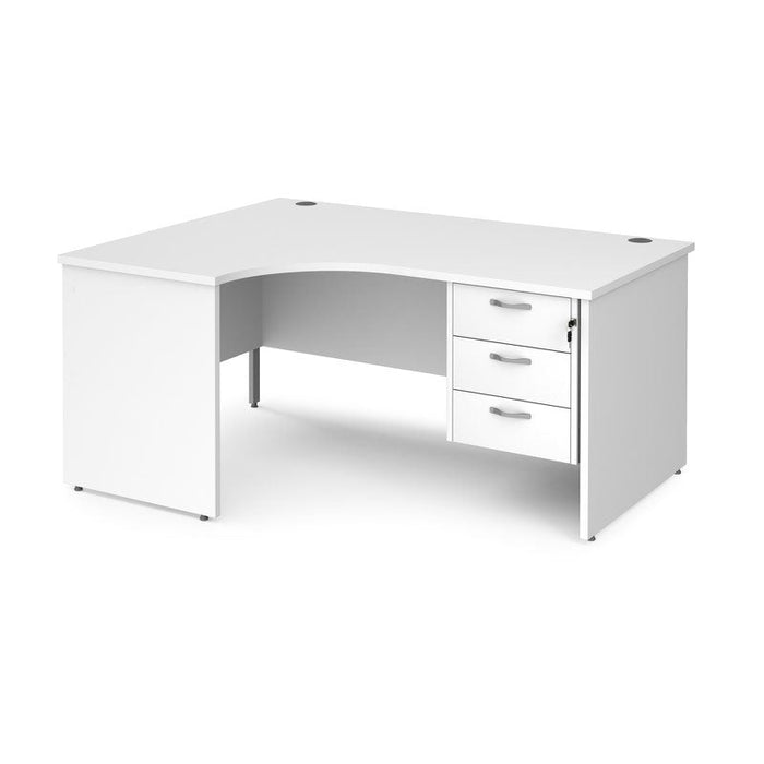Maestro 25 Panel Leg left hand ergonomic corner desk with 3 drawer pedestal Desking Dams White 1600mm x 1200mm 
