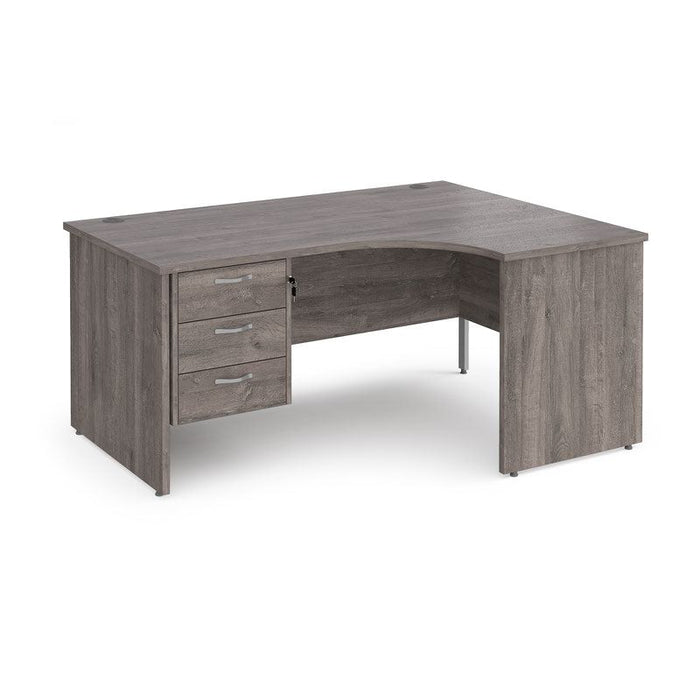 Maestro 25 Panel Leg right hand ergonomic corner desk with 3 drawer pedestal Desking Dams Grey Oak 1600mm x 1200mm 