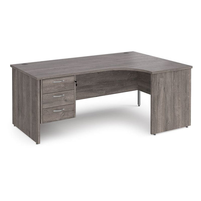 Maestro 25 Panel Leg right hand ergonomic corner desk with 3 drawer pedestal Desking Dams Grey Oak 1800mm x 1200mm 