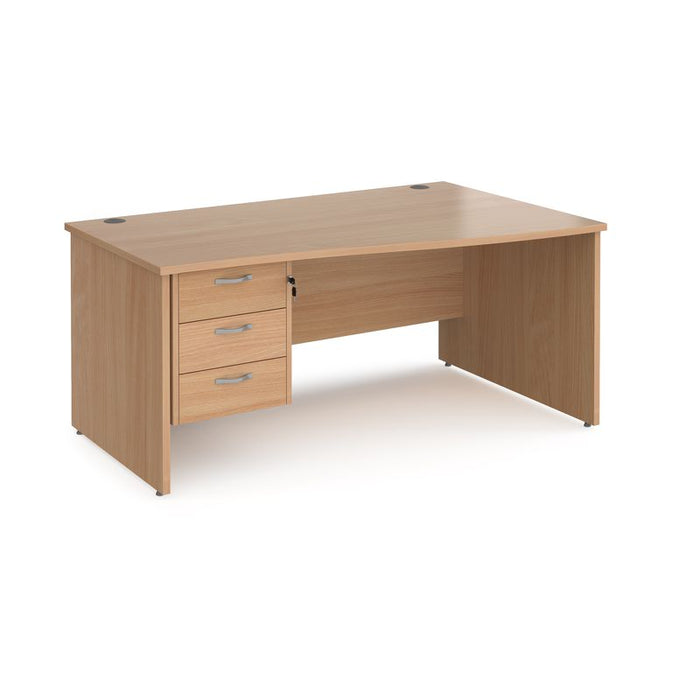 Maestro 25 Panel Leg right hand wave desk with 3 drawer pedestal Desking Dams Beech 1600mm x 800-990mm 