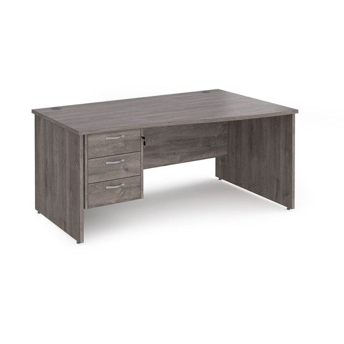Maestro 25 Panel Leg right hand wave desk with 3 drawer pedestal Desking Dams Grey Oak 1600mm x 800-990mm 