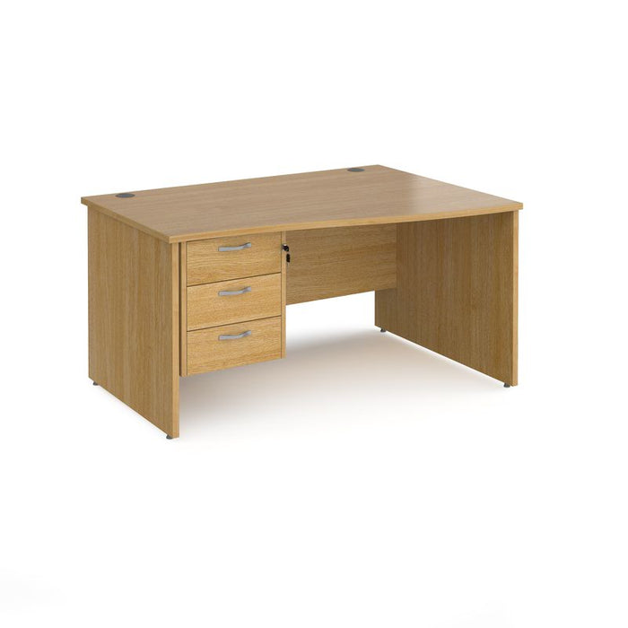 Maestro 25 Panel Leg right hand wave desk with 3 drawer pedestal Desking Dams Oak 1400mm x 800-990mm 