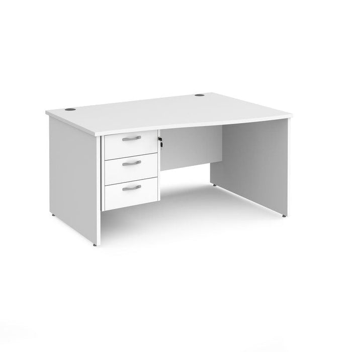 Maestro 25 Panel Leg right hand wave desk with 3 drawer pedestal Desking Dams White 1400mm x 800-990mm 