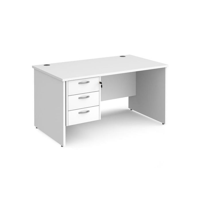 Maestro 25 Panel Leg straight office desk with 3 drawer pedestal Desking Dams White 1400mm x 800mm 