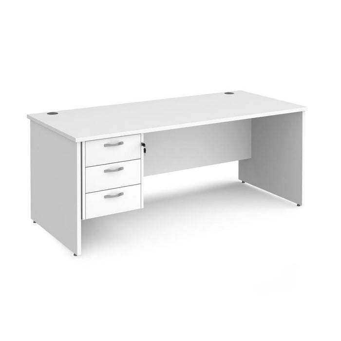 Maestro 25 Panel Leg straight office desk with 3 drawer pedestal Desking Dams White 1800mm x 800mm 