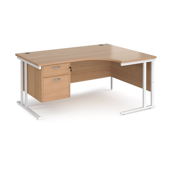 Maestro 25 right hand ergonomic corner desk with 2 drawer pedestal Desking Dams Beech White 1600mm x 1200mm