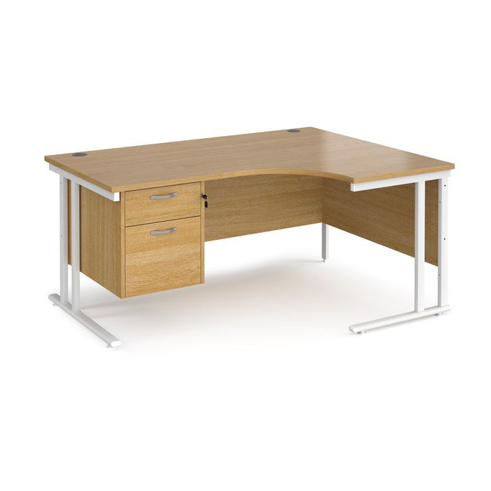Maestro 25 right hand ergonomic corner desk with 2 drawer pedestal Desking Dams Oak White 1600mm x 1200mm