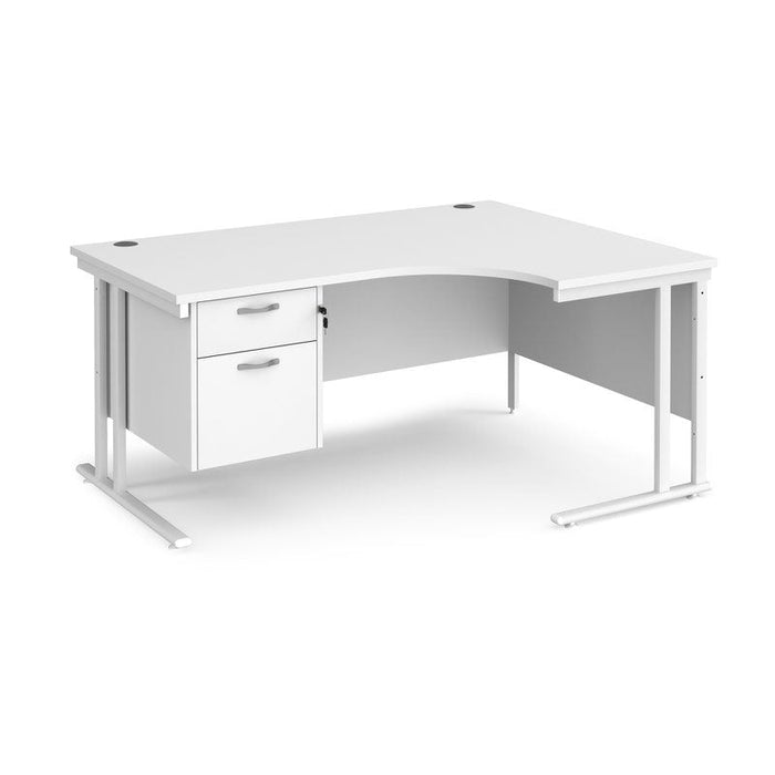 Maestro 25 right hand ergonomic corner desk with 2 drawer pedestal Desking Dams White White 1600mm x 1200mm