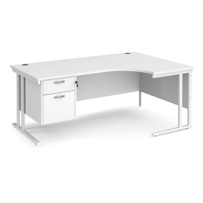 Maestro 25 right hand ergonomic corner desk with 2 drawer pedestal Desking Dams White White 1800mm x 1200mm