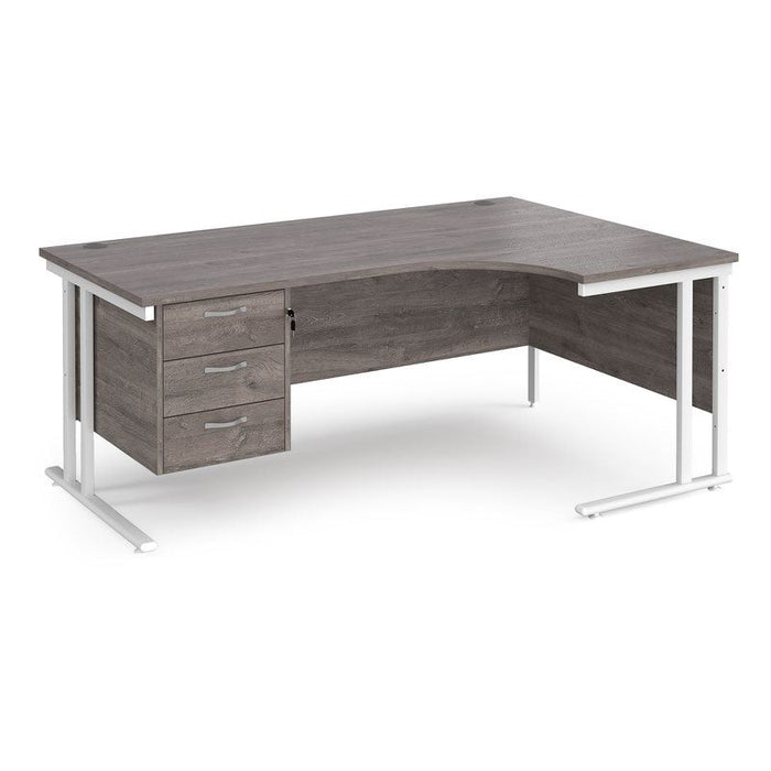 Maestro 25 right hand ergonomic corner desk with 3 drawer pedestal Desking Dams Grey Oak White 1800mm x 1200mm
