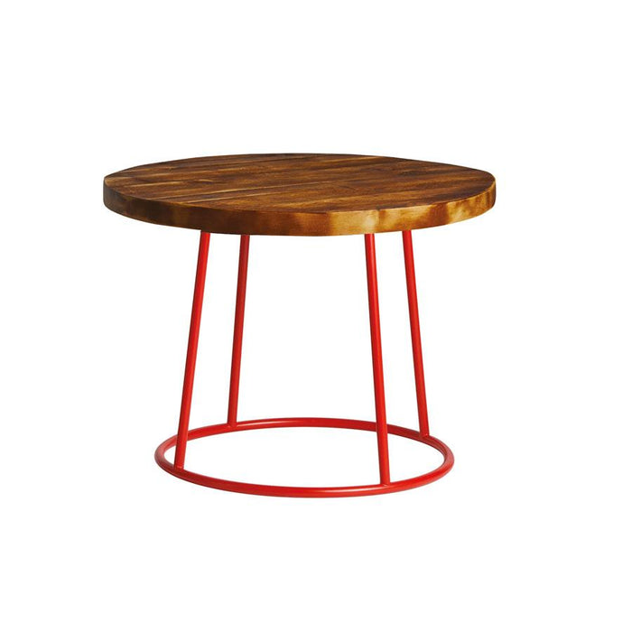 Max Coffee Table - Red Base - Rustic Solid Wood Top - 600Dia Café Furniture zaptrading 
