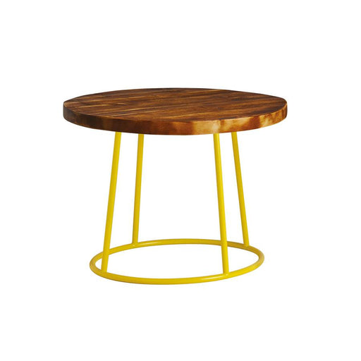 Max Coffee Table - Yellow Base -Rustic Solid Wood Top 600Dia Café Furniture zaptrading 