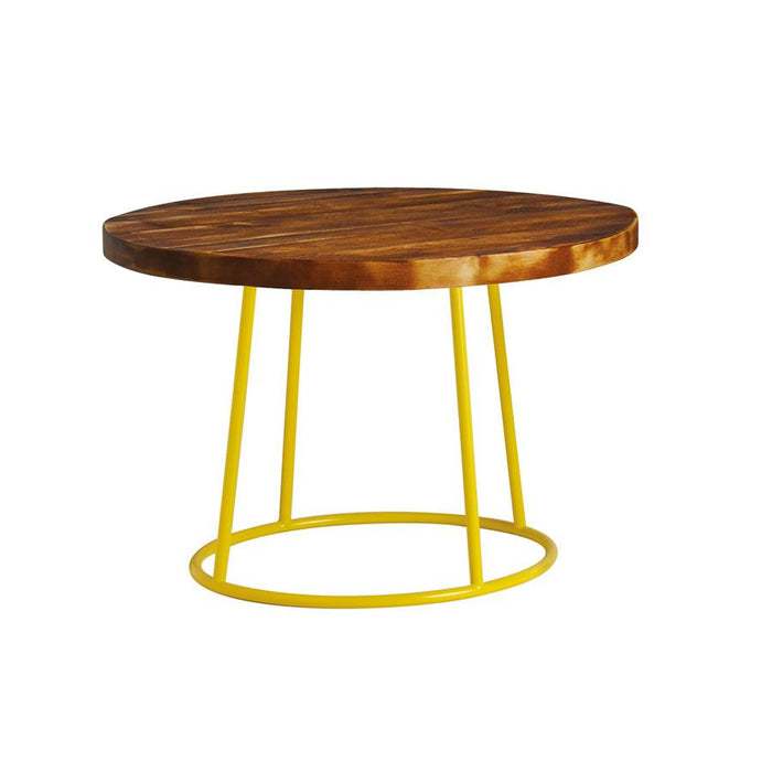 Max Coffee Table - Yellow Base -Rustic Solid Wood Top 750Dia Café Furniture zaptrading 