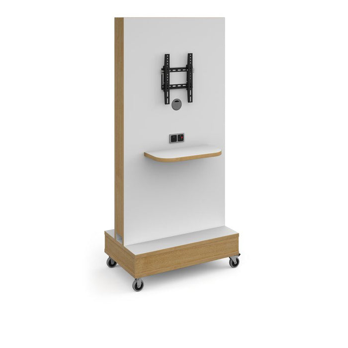 Moby mobile media unit with shelf, power module and tv bracket - white with oak trim Tables Dams 