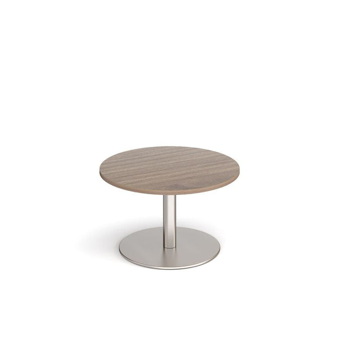 Monza circular coffee table with flat round base 800mm diameter Tables Dams Barcelona Walnut Brushed Steel 