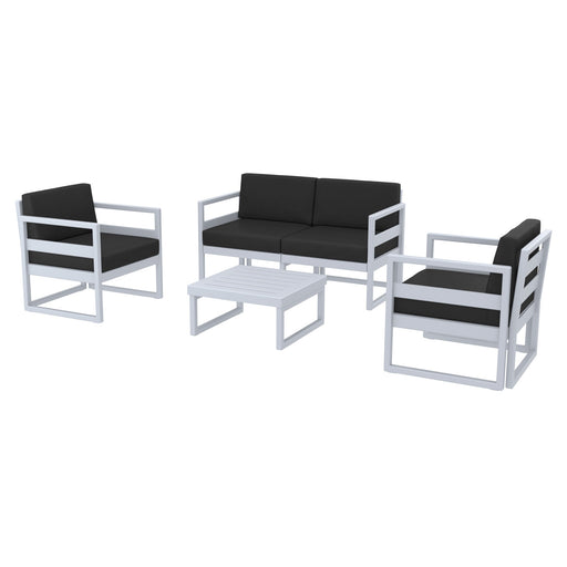 Mykonos Lounge Set Outdoor Furniture zaptrading Silver Grey with Black Cushions 