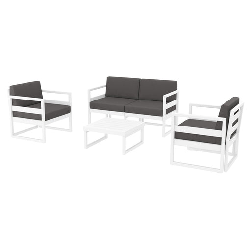 Mykonos Lounge Set Outdoor Furniture zaptrading White with dark grey cushsions 