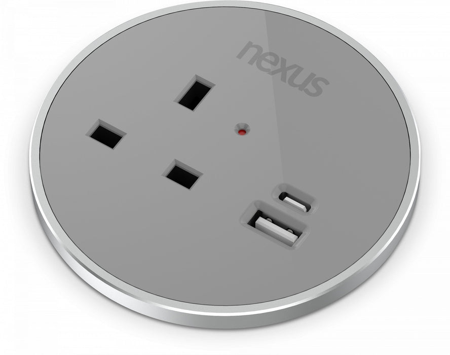 Nexus Oslo 200 in desk power module FURNITURE ACCESSORY Partisan Furniture Grey 1 Power + 30W USB-C + 27W USB-A 
