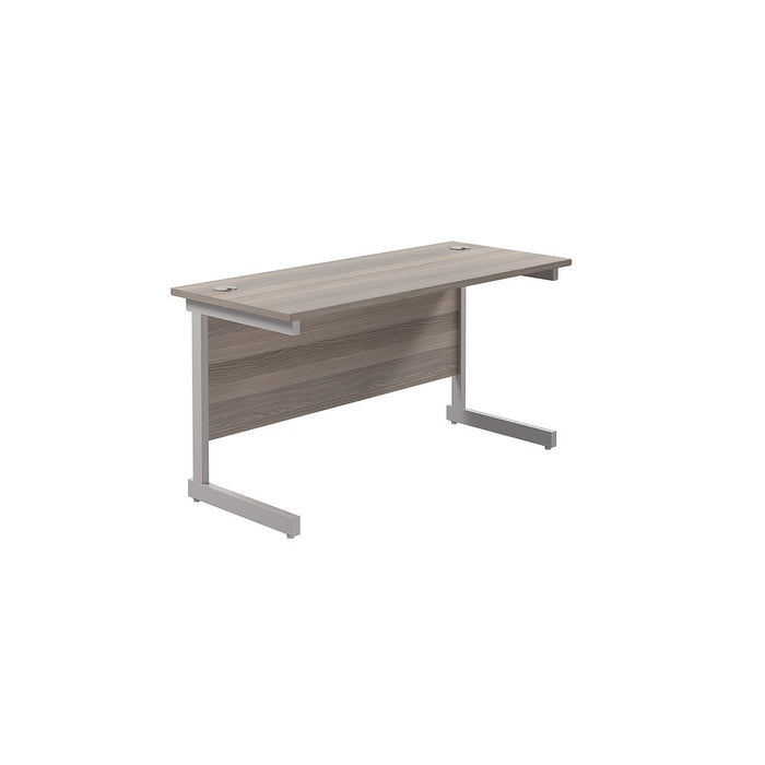 One Cantilever Grey Oak Rectangular Office Desk - 600mm Deep Rectangular Office Desks TC Group Grey Oak Silver 1200mm x 600mm