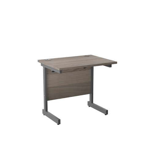 One Cantilever Grey Oak Rectangular Office Desk - 600mm Deep Rectangular Office Desks TC Group Grey Oak Silver 800mm x 600mm