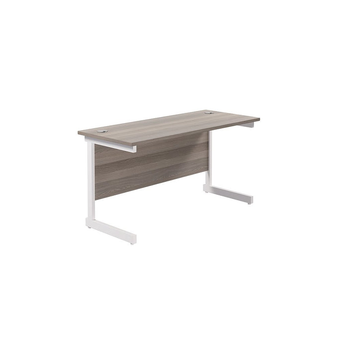 One Cantilever Grey Oak Rectangular Office Desk - 600mm Deep Rectangular Office Desks TC Group Grey Oak White 1200mm x 600mm