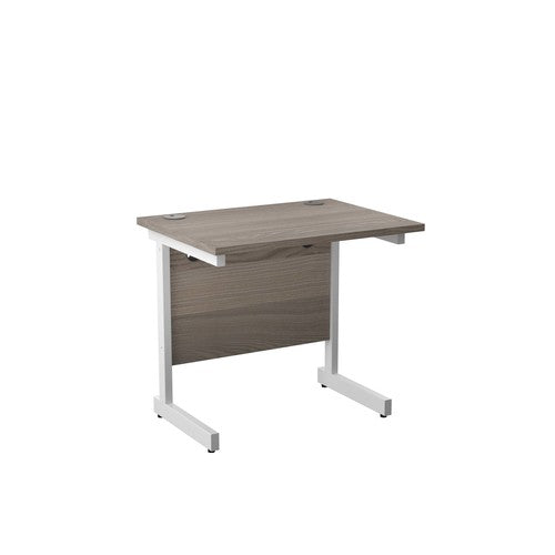 One Cantilever Grey Oak Rectangular Office Desk - 600mm Deep Rectangular Office Desks TC Group Grey Oak White 800mm x 600mm