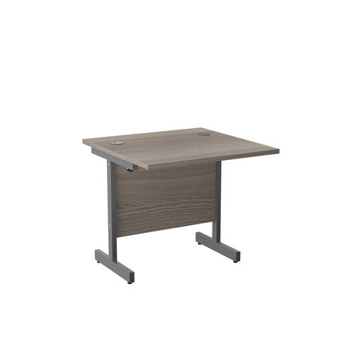 One Cantilever Grey Oak Rectangular Office Desk - 800mm Deep Rectangular Office Desks TC Group Grey Oak Silver 800mm x 800mm