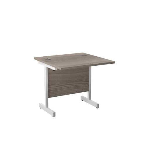 One Cantilever Grey Oak Rectangular Office Desk - 800mm Deep Rectangular Office Desks TC Group Grey Oak White 800mm x 800mm