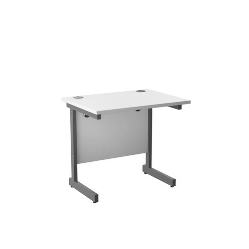 One Cantilever Rectangular Office Desks - 600mm Deep Rectangular Office Desks TC Group White Silver 800mm x 600mm