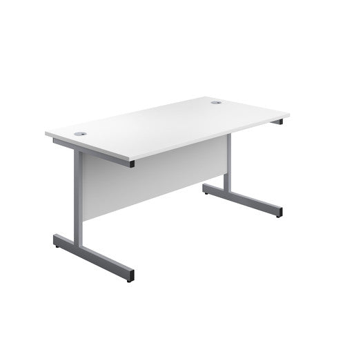 One Cantilever Rectangular White Office Desk - 800mm Deep Rectangular Office Desks TC Group White Silver 1200mm x 800mm