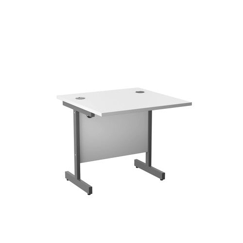 One Cantilever Rectangular White Office Desk - 800mm Deep Rectangular Office Desks TC Group White Silver 800mm x 800mm