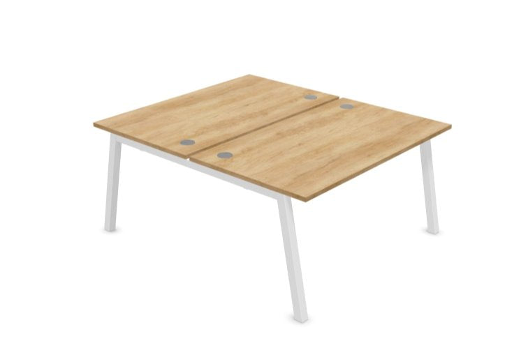 Partage Back to Back Bench Desks 1600mm Deep Desks Office Supermarket White Nebraska Oak 1200mm x 1600mm