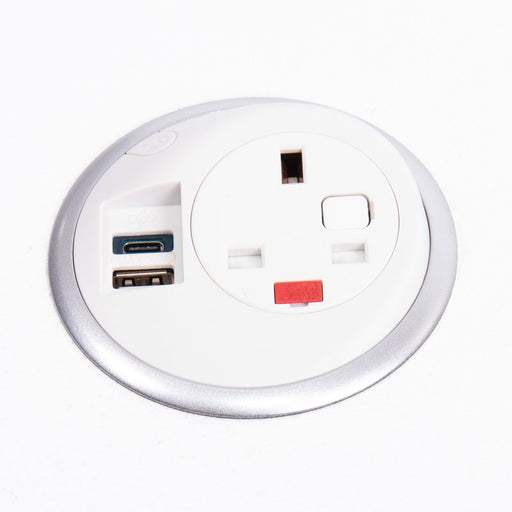 Pixel in-surface power module 1 x UK socket, 1 x TUF (A&C connectors) USB charger - white Power Modules Dams 